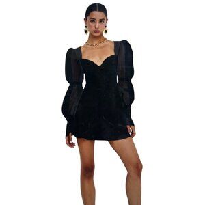 For Love And Lemons Gabrielle Puff Sleeve Black Mini Dress Size S